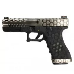 Pistola Armorer Works Vx0100 Plata GBB con corredera pulida y miras de fibra