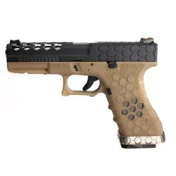 Pistola Armorer Works Vx0111 Negro/Tan GBB con corredera pulida y miras de fibra