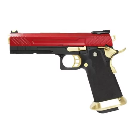 Pistola Hi-capa Armorer Works HX1104 Roja GBB para AIPSC con miras de fibra.