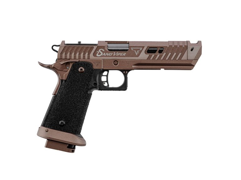 Pistola Jhon Wick Tti Jw4 Sand Viper GBB con licencia Taran Tactical y soporte RMR.