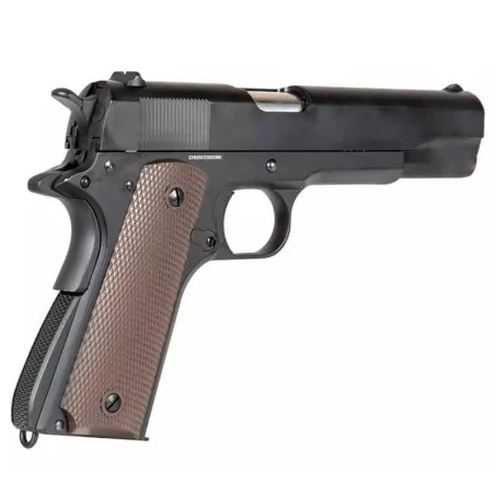 Pistola 1911 GBB Golden Eagle A1 Clásica Negra con cuerpo metálico y cañón roscado.