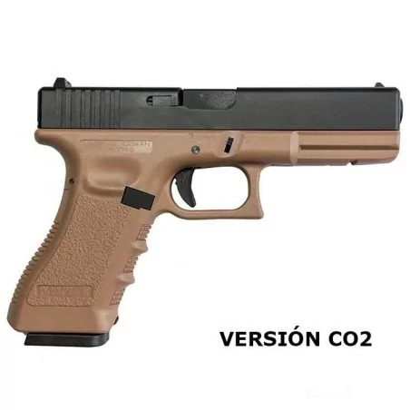 Pistola KP 17 CO2 KJ Works Tan réplica de airsoft con alto rendimiento