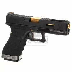 Pistola G17 WE G-Force 17 Negra/Gold, réplica airsoft elegante y precisa