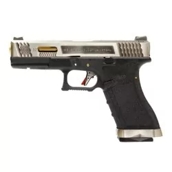 Pistola G17 WE G-Force 17 Plata/Oro, réplica airsoft elegante y precisa