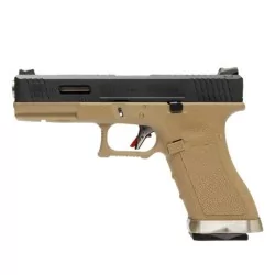 Pistola G17 WE G-Force 17 Tan/Negra, réplica airsoft elegante y precisa