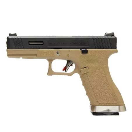 Pistola G17 WE G-Force 17 Tan/Negra, réplica airsoft elegante y precisa