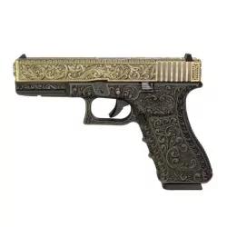Rélica GLOCK 17 WE Gas floral dorada y negra para airsoft