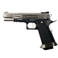 Réplica WE Hi-Capa 5.1 T.Rex Gas Negra/Plata para airsoft, precisión y estilo