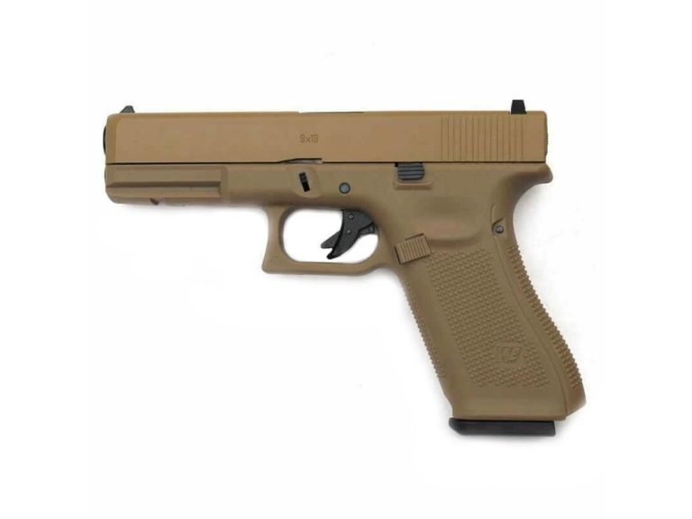 Réplica Glock 17 WE Gen5 Gas color Tan para airsoft, precisa y táctica