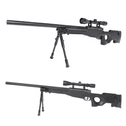 L96 Well Saigo Negro upgradeado 515-540 FPS con mira y bípode para airsoft