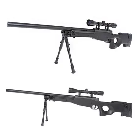L96 Well Saigo Negro upgradeado 515-540 FPS con mira y bípode para airsoft