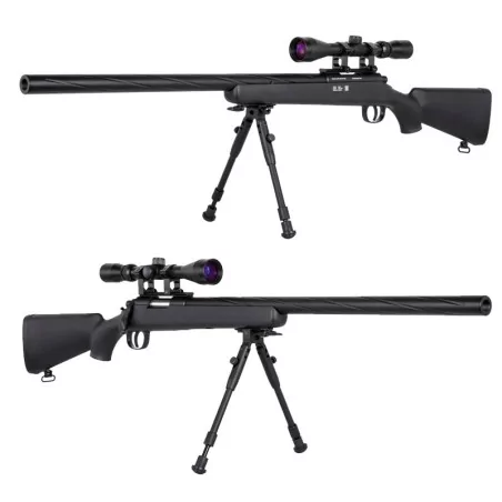 Sniper VSR Specna Arms SA-S12 negro con visor y bípode