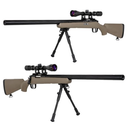 Sniper VSR Specna Arms SA-S12 tan con visor y bípode