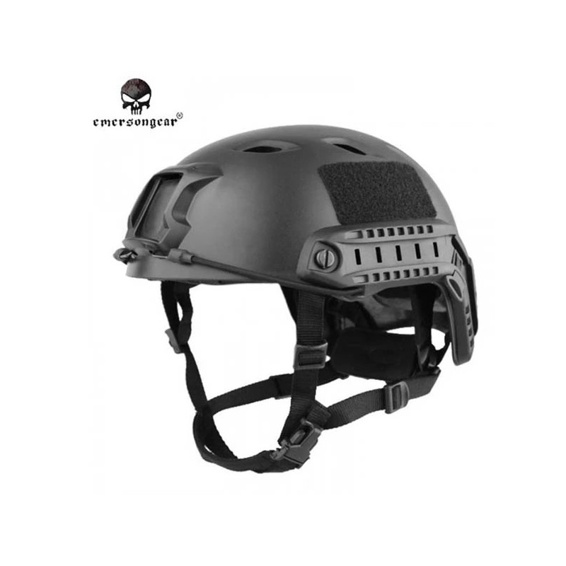 Casco Emerson BJ Gama Alta Negro con ventilación táctica y rieles laterales