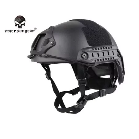 Casco Emerson MH Gama Alta Negro con rieles y montura NVG táctica