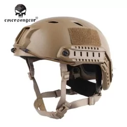 Casco Emerson BJ Gama Alta color Tan con montura NVG y rieles tácticos