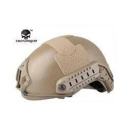 Casco Emerson MH Gama Alta color Tan con rieles y soporte NVG