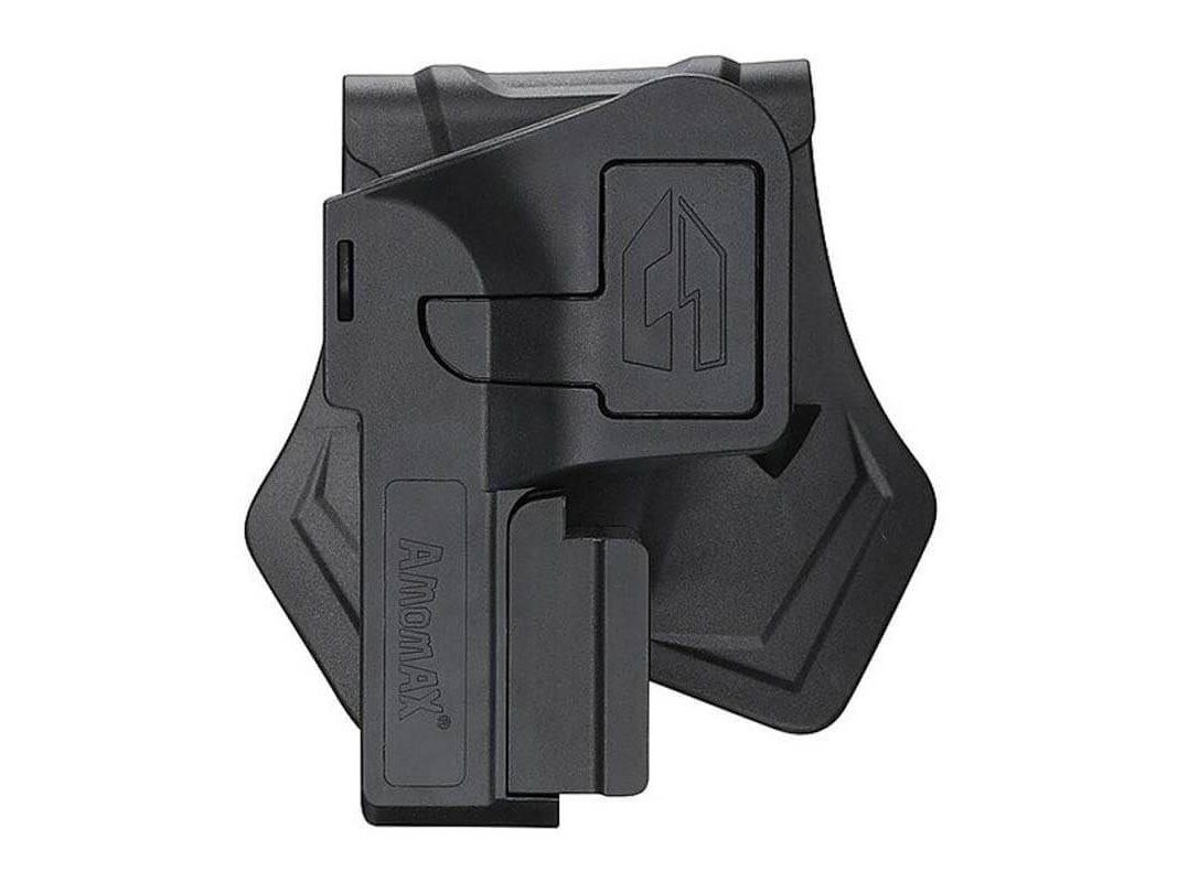 PISTOLERA RIGIDA UNIVERSAL PARA PISTOLAS CON RAIL AMOMAX NEGRA
