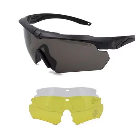 Gafas Corso Revenge MK2 negras con funda y 3 lentes intercambiables