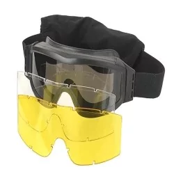 Gafas Razor negras con 3 cristales intercambiables para Airsoft