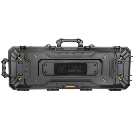 Maletín rígido Specna Arms negro 106x32x16 cm con espuma precortada para protección.
