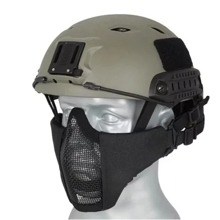 Máscara rejilla + tela para casco negra con ventilación eficaz y diseño resistente.