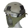 Máscara rejilla + tela para casco Verde OD con diseño táctico y ventilación eficaz.