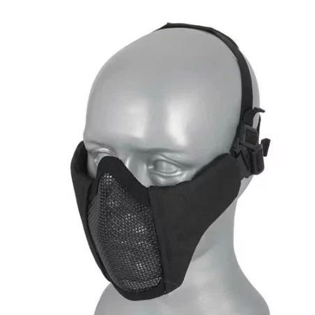 Máscara rejilla + tela para cabeza negra con diseño resistente y ventilación eficaz.