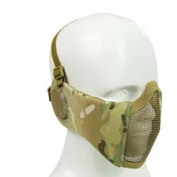 Máscara V rejilla + tela con orejeras Multicam para máxima protección y ventilación.