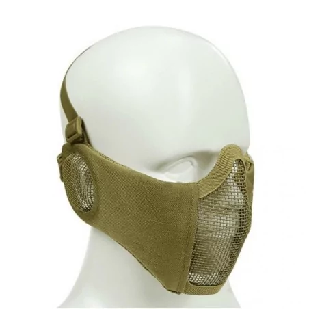 Máscara V rejilla + tela con orejeras Tan para protección táctica y ventilación eficaz.