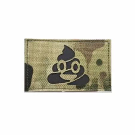 Parche Emoji Feliz Multicam con diseño camuflado, bordado y velcro de fijación.