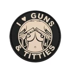 Parche PVC 3D Guns & Titties blanco con velcro y diseño provocador