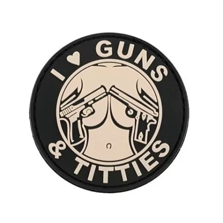 Parche PVC 3D Guns & Titties blanco con velcro y diseño provocador