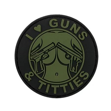 Parche PVC 3D Guns & Titties verde OD con velcro y diseño provocador