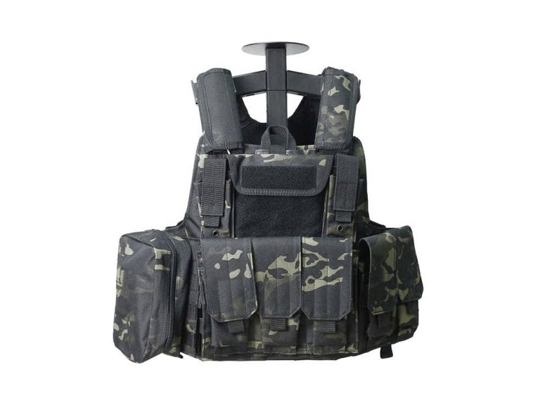 Chaleco CIRAS Multicam Black con sistema MOLLE y diseño táctico envolvente