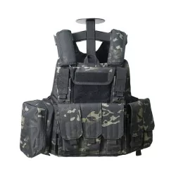Chaleco CIRAS Multicam Black con sistema MOLLE y diseño táctico envolvente