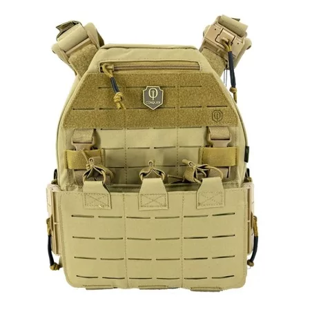Chaleco Conquer MQR Vest TAN con sistema MOLLE y liberación rápida