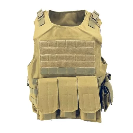 Chaleco SIXMM FSBE Tan con diseño modular y sistema MOLLE para entornos áridos
