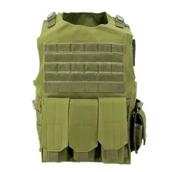 Chaleco SIXMM FSBE Verde OD con diseño modular y sistema MOLLE para entornos naturales