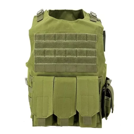 Chaleco SIXMM FSBE Verde OD con diseño modular y sistema MOLLE para entornos naturales