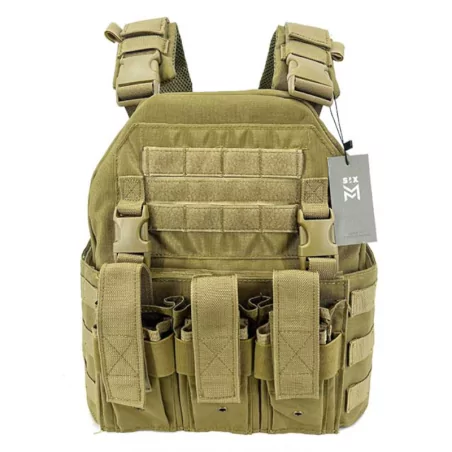 Chaleco táctico SIXMM 0.36M Tan con sistema MOLLE y diseño compacto para misiones tácticas