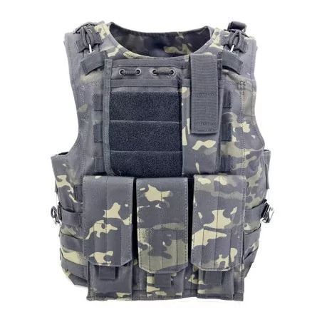 Chaleco Airsoft FSBE - Multicam Black con sistema MOLLE y camuflaje Multicam Black para misiones tácticas nocturnas