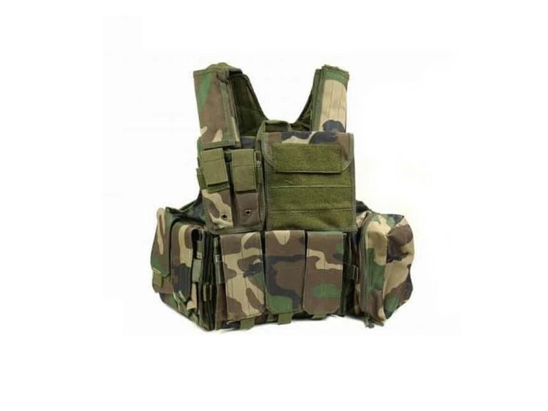 Chaleco Ciras Woodland táctico con camuflaje y sistema MOLLE integrado