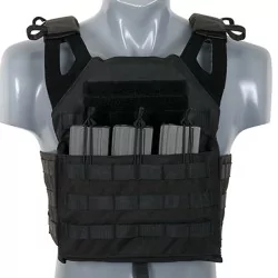 Chaleco JPC Negro 8 Fields con placas balísticas y sistema MOLLE táctico