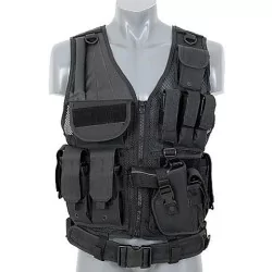 Chaleco airsoft CQB negro con diseño ajustable y protección en combate cerrado