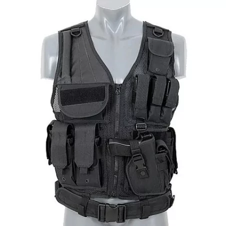 Chaleco airsoft CQB negro con diseño ajustable y protección en combate cerrado
