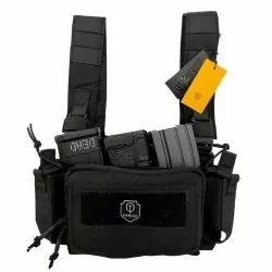 Micro Chest Rig Conquer Negro compacto y táctico de perfil bajo