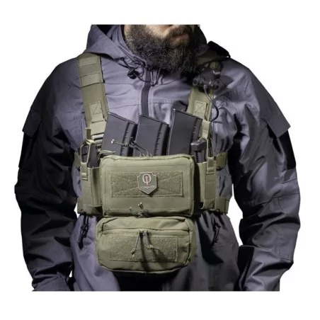 Micro Chest Rig Conquer Ranger Green con diseño táctico ligero y camuflaje eficiente