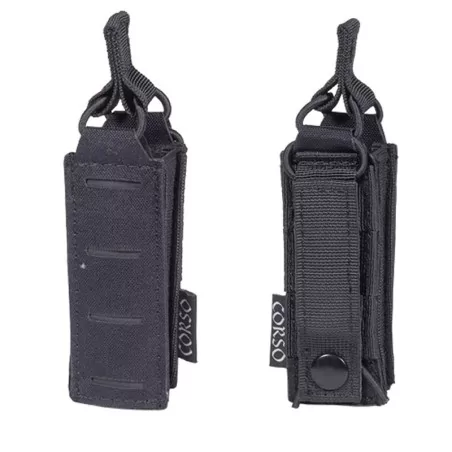 pouch simple cargador pistola negro con diseño láser y sistema molle