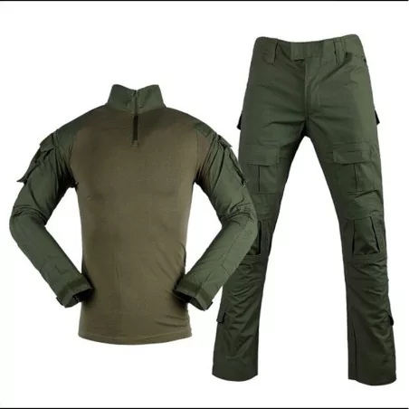 Uniforme táctico verde OD con rodilleras y coderas integradas